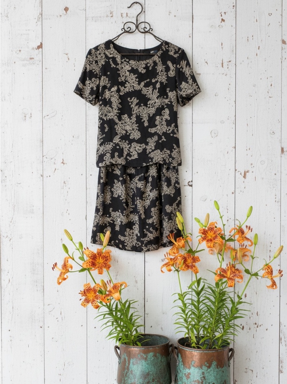 Talbots Black and Cream Printed Women's Skirt Set
